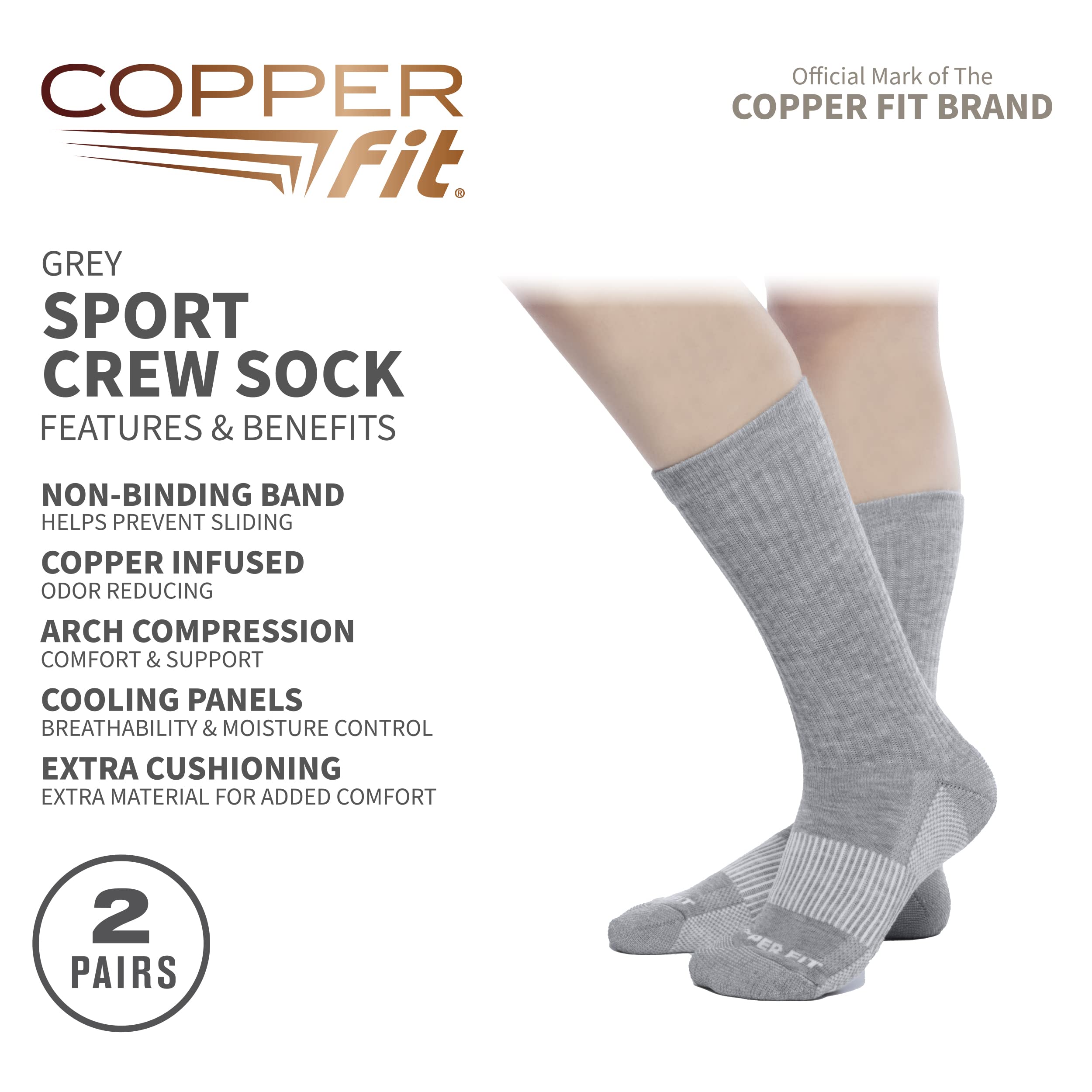 Copper Fit Unisex Crew Length Sport Socks, 2 Pair - Image 4