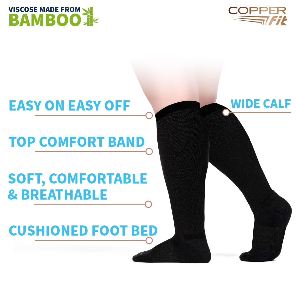 Copper Fit Viscose Bamboo Extra Soft & Comfortable Wide Calf Socks For Men &Women Easy On, Easy Off, Circulation &Swelling Relief For Travel, Nurses, Running, & Recovery - Image 3